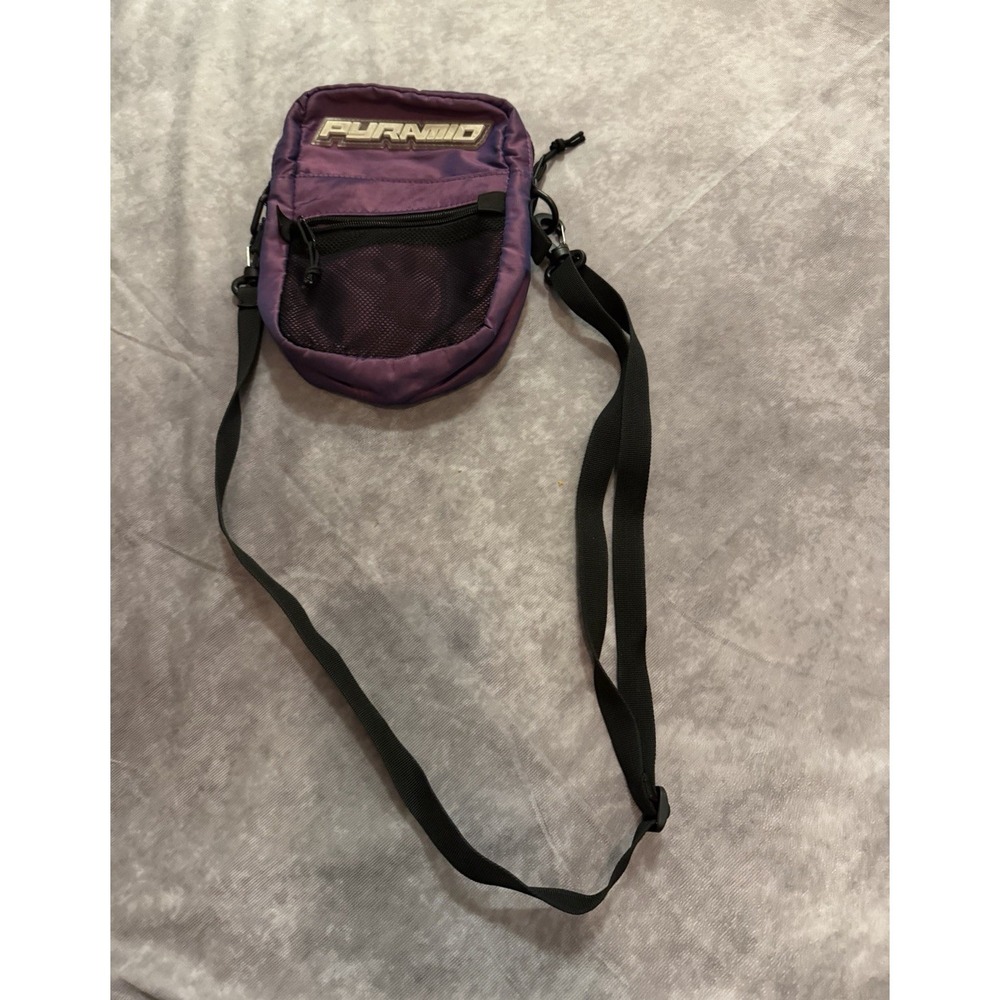 PYRAMID Purple & Black Solid Logo Crossbody Bag Zip Closure Adjustable Strap